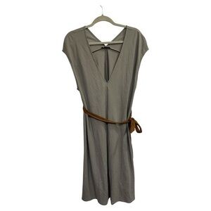 Zara Dress Womens Large Midi Suede Belted Cap Sleeve V Neck On Trend Summer